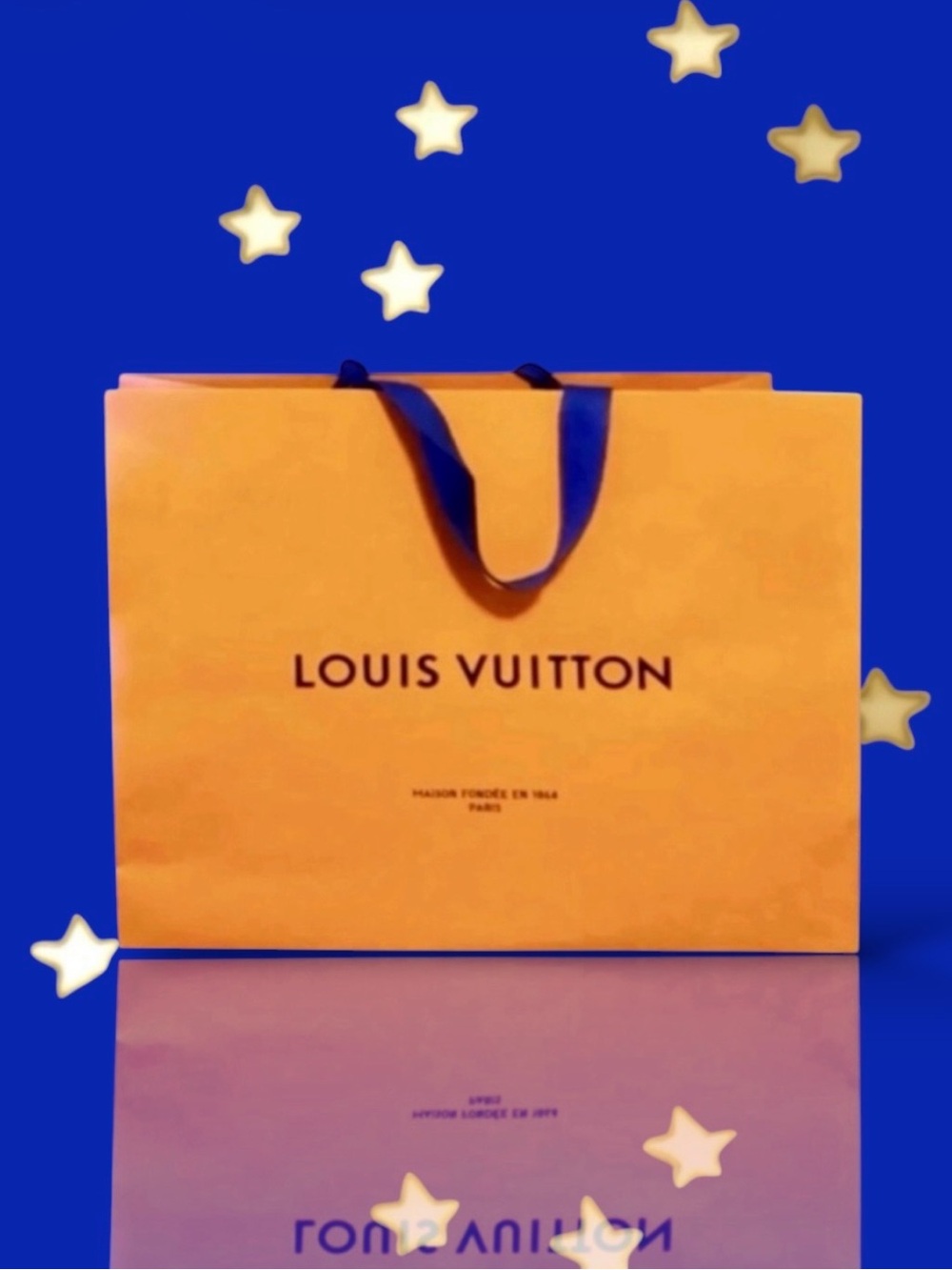 🆕💞LOUIS VUITTON Signature 'Safran Imperial' Gift Bag With Blue Straps • LARGE